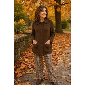 Vintage Wool Brown Cardigan Sweater Button Collared Pockets Women’s M DORCE